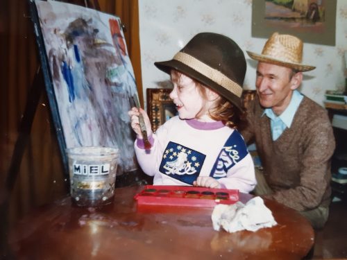 Henri Baron et une jeune élève dans son atelier